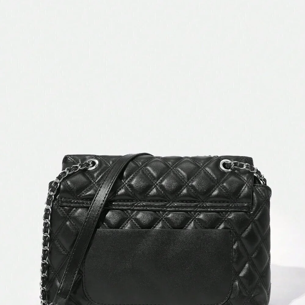 Black Elegant Women's Large Capacity Rhombic Pattern Crossbody Bag